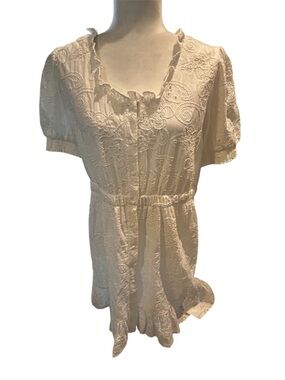 Nanette Lepore Cream Ruffle Neck Embroidered Top